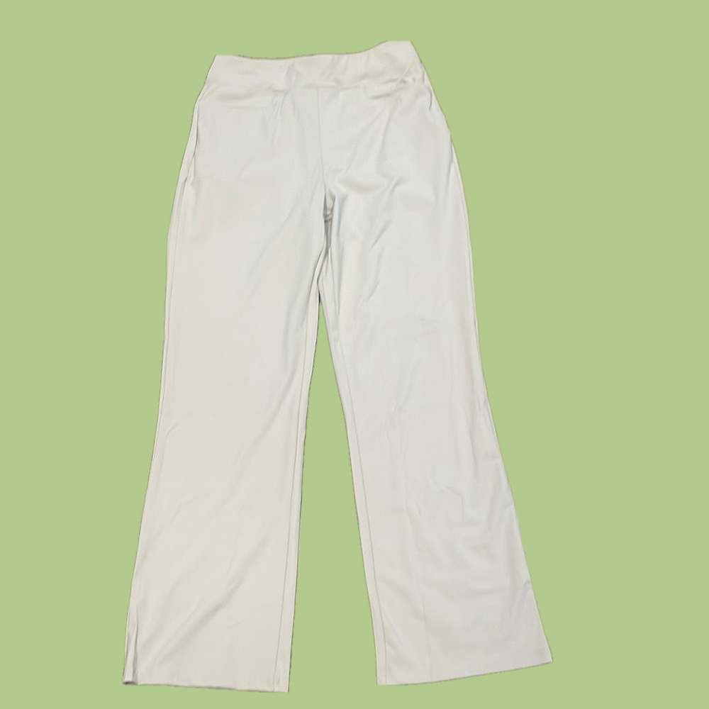 Cream Boot Cut Pants with Textured Fabric